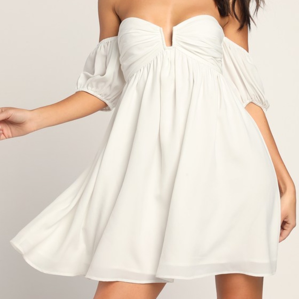 Lulus My Dream Date White Off-the-shoulder Mini Dress - Size M